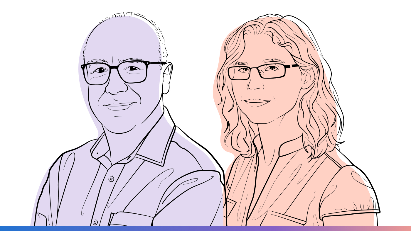 Illustrated headshots of Chris Bishop and Eliza Strickland