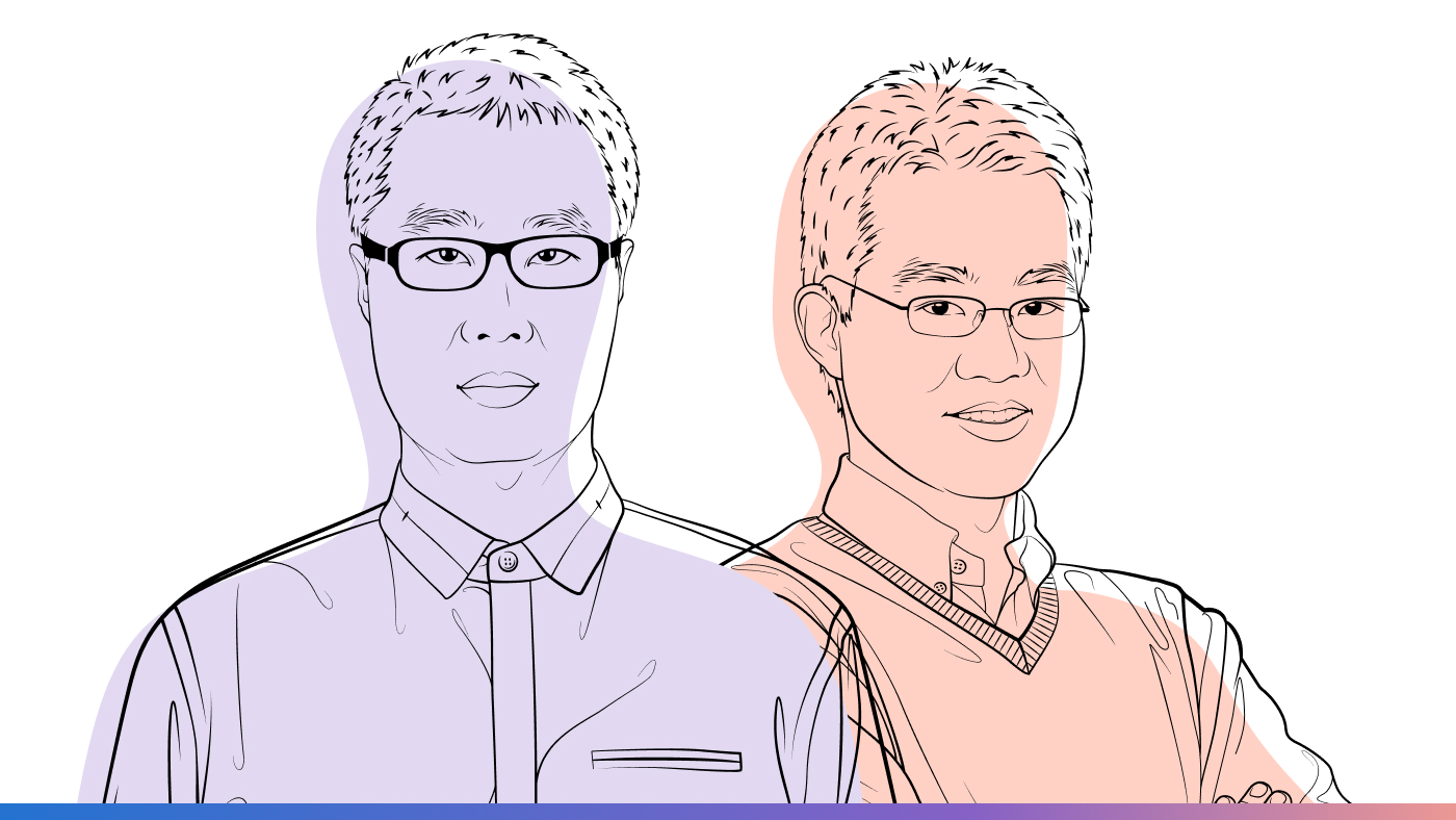 Illustrated image of Jindong Wang and Steven Eujiong Whang. “Abstracts: A Microsoft Research Podcast” runs along the bottom.