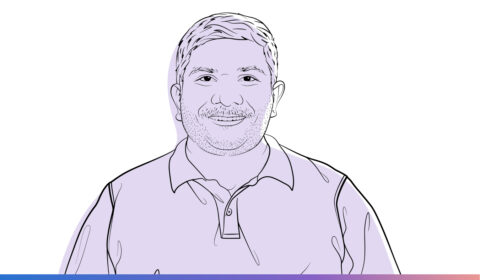 Outline illustration of Akshay Nambi | Ideas podcast