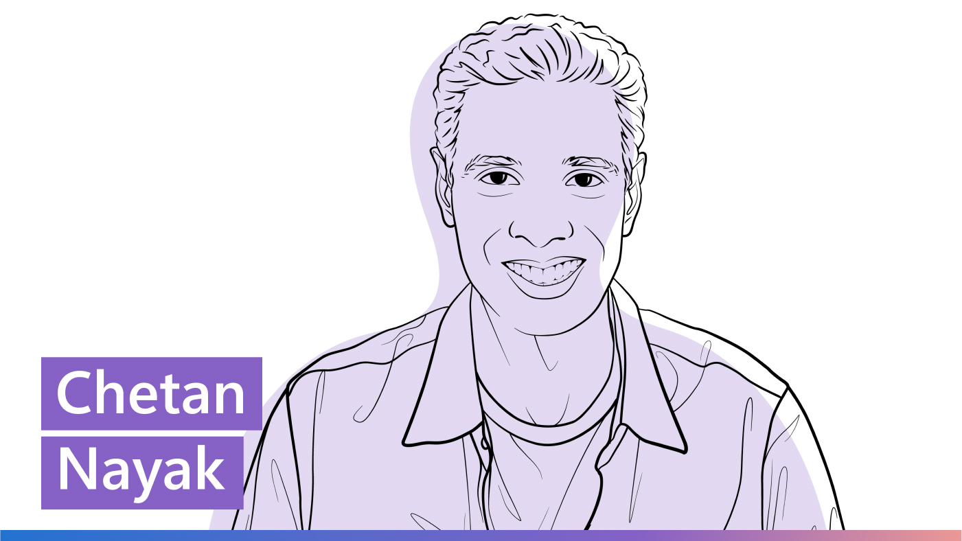 Outline illustration of Chetan Nayak | Ideas podcast
