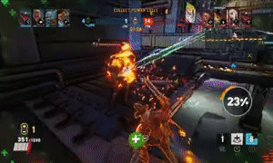 10 seconds video generated by Muse. The character Makuto from the game Bleeding edge is fleeing from a fight with enemy players.