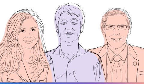 AI Revolution podcast | Episode 3 - Are patients using generative AI for their own healthcare? | outline illustration of Christina Farr, Peter Lee, and Dave deBronkart