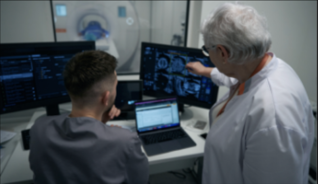 docs talking at computers