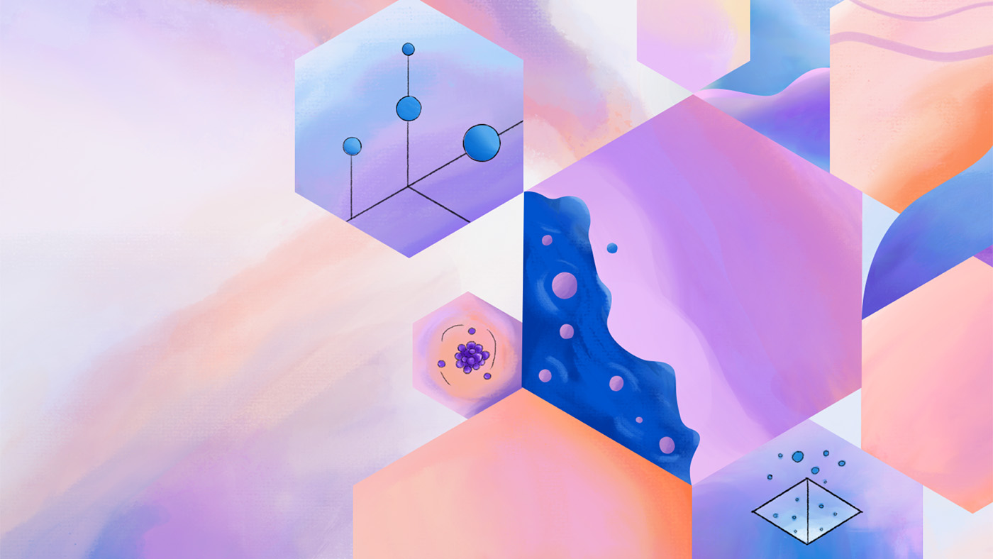 Research Forum | abstract background with colorful hexagons