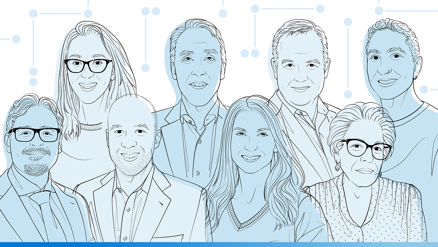 Illustrated headshots of the Guests from the limited podcast series, AI Testing and Evaluation: Learnings from Science and Industry