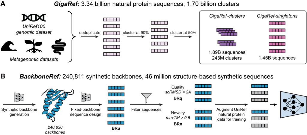 Figure 2: (A) Overview of GigaRef. (B) Overview of BackboneRef.