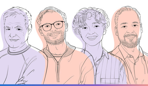Illustrated headshots (from left to right): Eric Horvitz, Bruce Wittmann, Tessa Alexanian, and James Diggans.