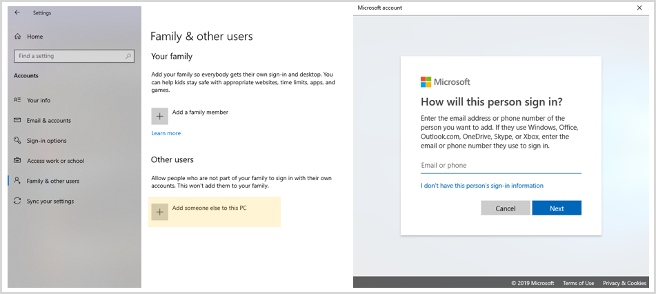 Adding a Microsoft account to Windows through the Settings app