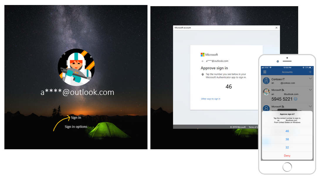 First time Microsoft account sign-in to Windows with the Microsoft Authenticator app