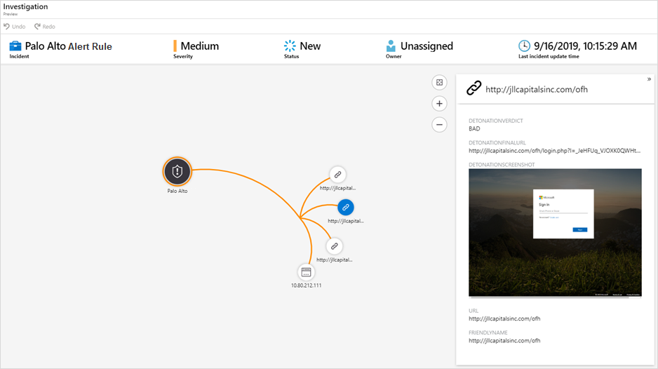 Image showing an investigation conducted using a Palo Alto Alert Rule.