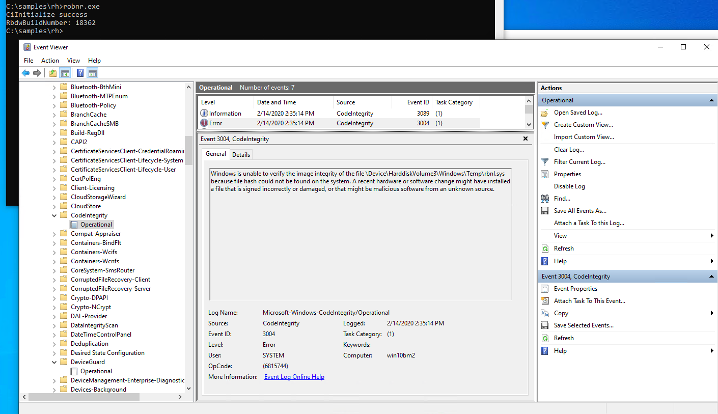 Event log from Secured-core PC