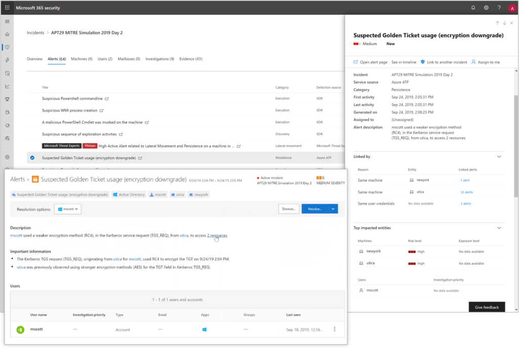 Figure 6: Golden Ticket alert based on optics on Domain Controller activity.