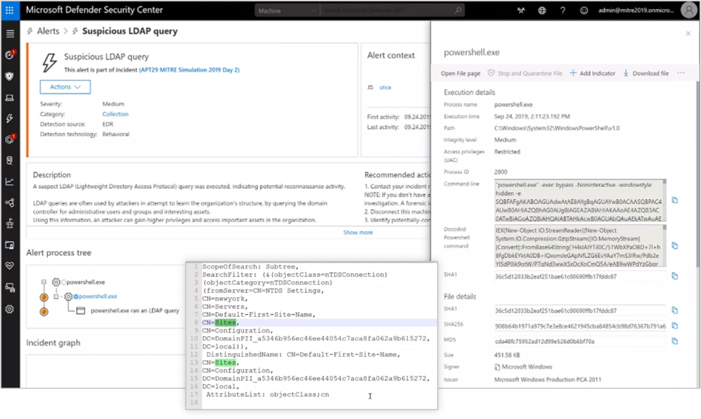 Figure 7: Suspicious LDAP activity detected using deep native OS sensor.