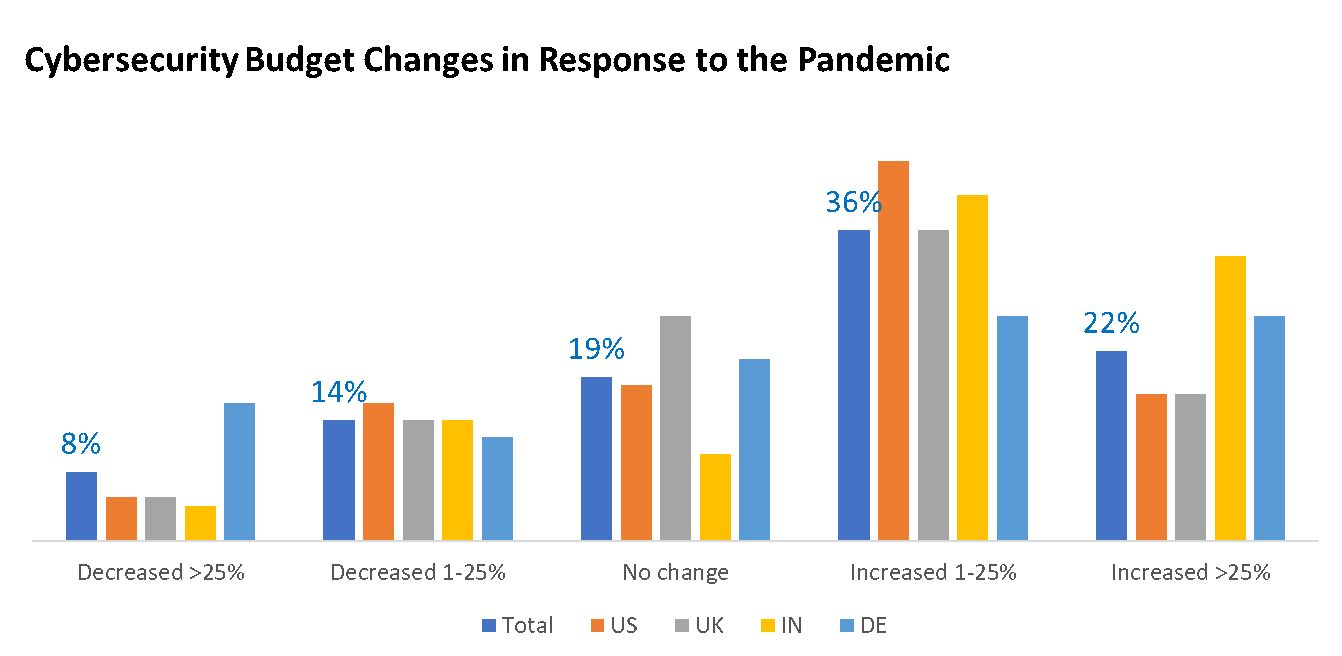 A graph of cybersecurity budget changes in response to the pandemic.