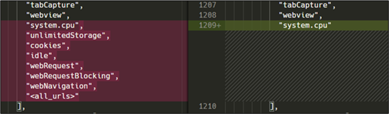 Screenshot of the secure preferences file showing the added permissions