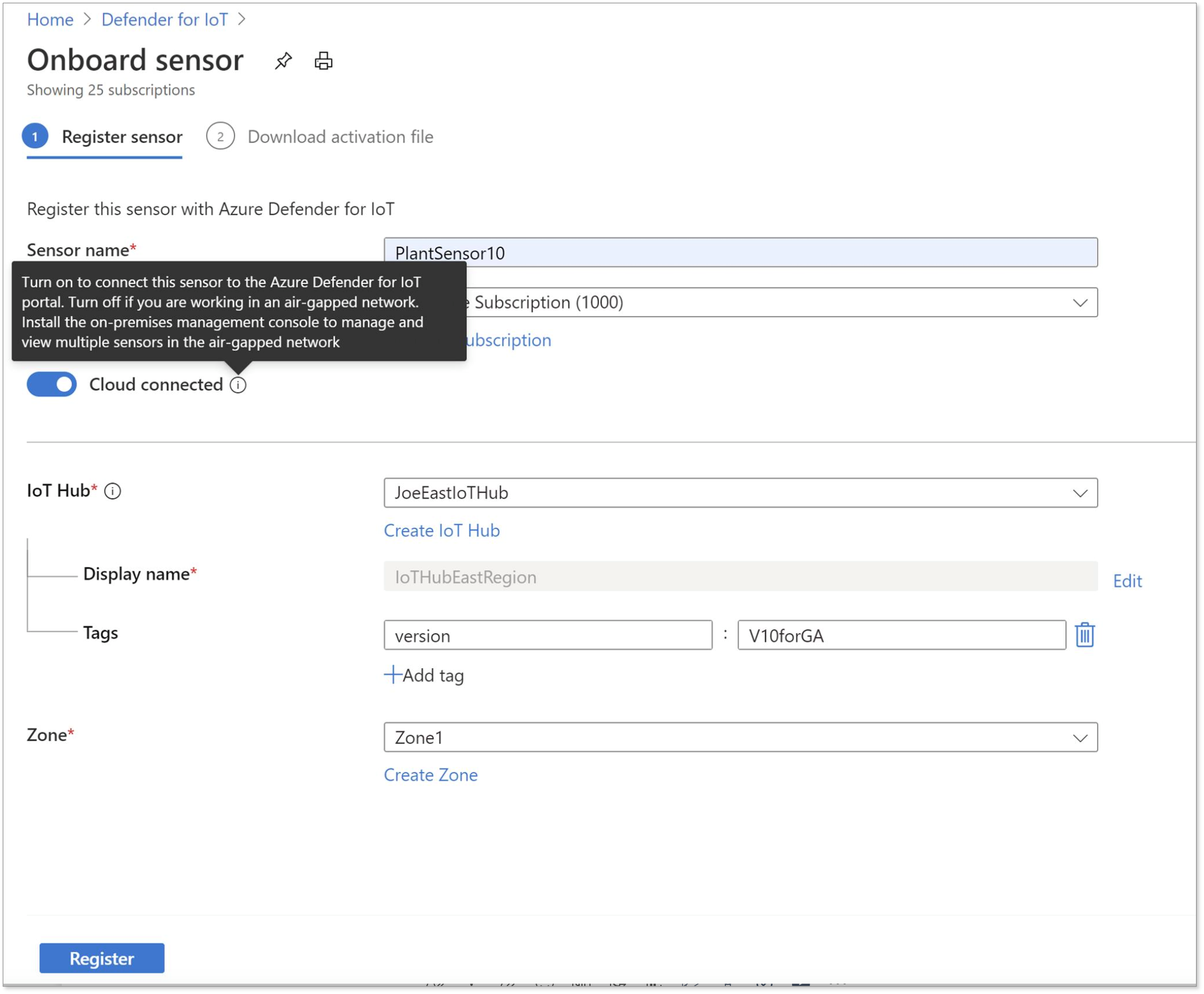 Onboarding the network sensor to connect to Azure Sentinel via Azure IoT Hub