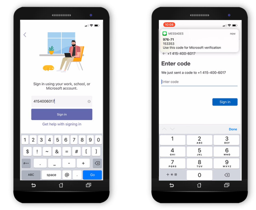 Showing SMS sign-in on two devices