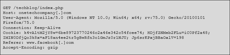 Sample HTTP GET request with the custom Cookie value
