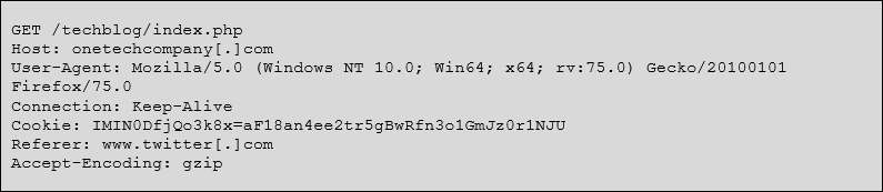 Sample HTTP GET request containing a single Cookie value