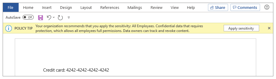 Microsoft Information Protection provides real time assistance to users with a native experience while they work. Users receive suggestions and can automatically label data or override the suggestion with auditable justification if configured by the administrator.