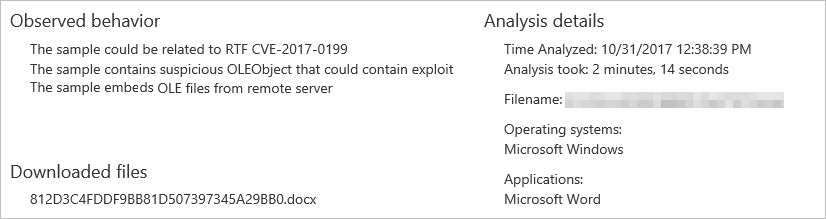 Figure 7. Office 365 ATP detection