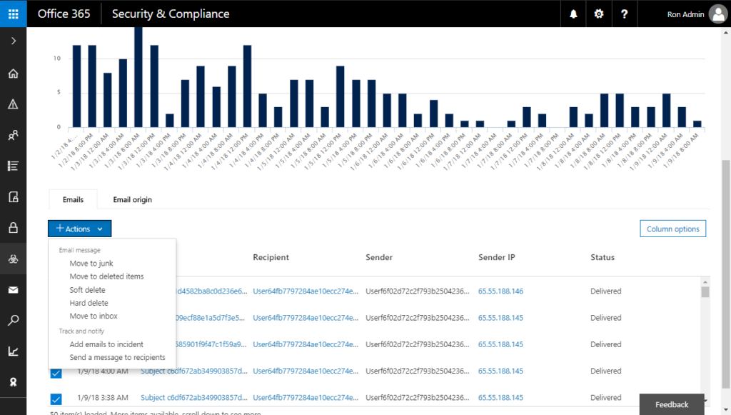 Figure 4. Office 365 Threat Explorer email remediation actions