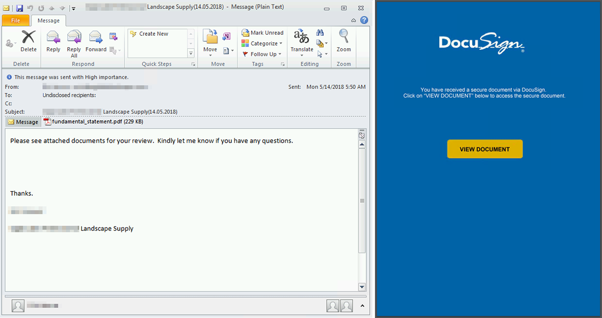 Figure 2. Phishing email campaign with PDF attachment