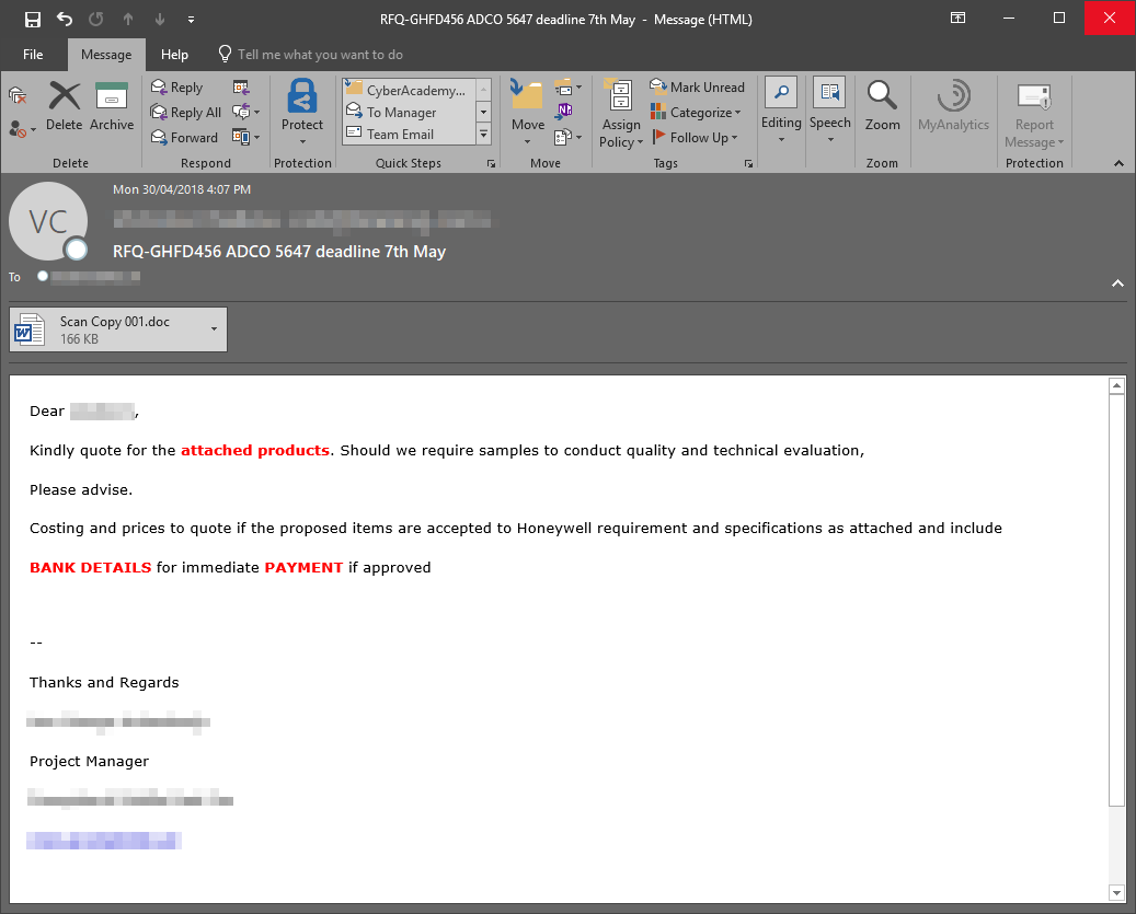 Sample emails used in the Hawkeye campaign.