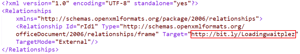 Frame in settings.rels.xml on the document.