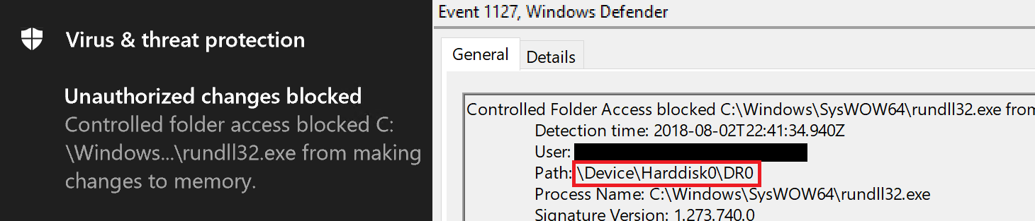Control Folder Access preventing a boot sector infection attempted by Petya