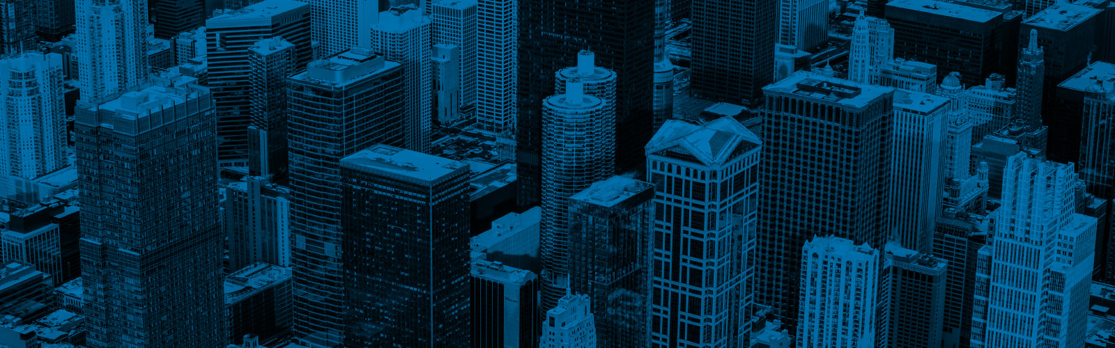 A shot of a city skyline from above.