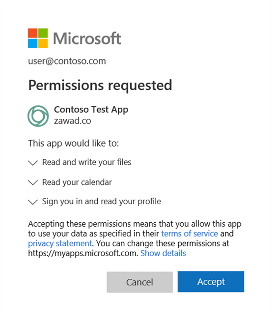 OAuth apps gain permission by displaying a "Permissions requested" dialog that shows what permissions the third-party is requesting