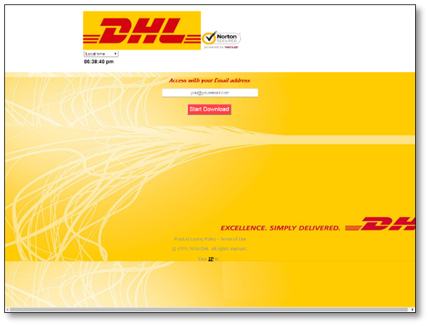 Variations on the DHL sign-in page, both classified correctly by our system as pertaining to DHL