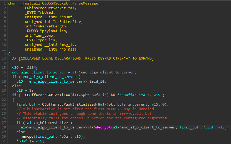 Screenshot of code showing location of SSL