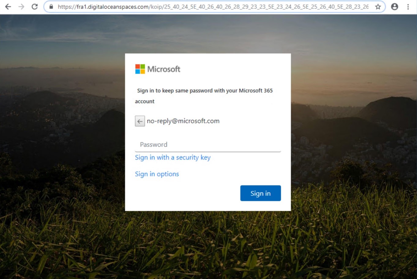 Screenshot of phishing page where credentials are stolen