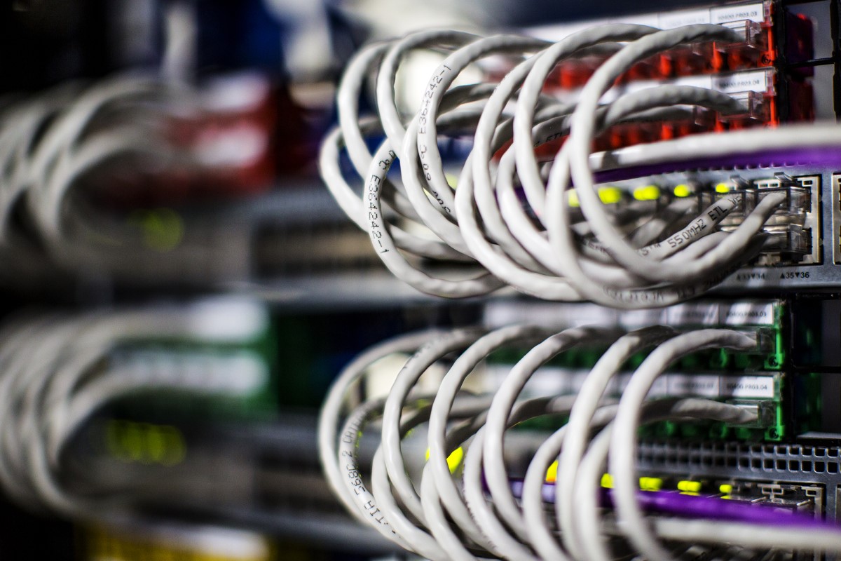 Up close photo of server cords.