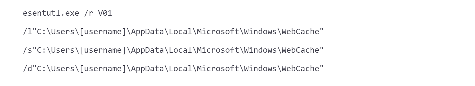 Screenshot of command for getting browser data via esentutl.exe