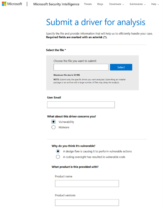 Homepage of the Vulnerable and Malicious Driver Reporting Center.