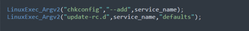 Screenshot displaying chkconfig and update-rc.d commands installing the startup service