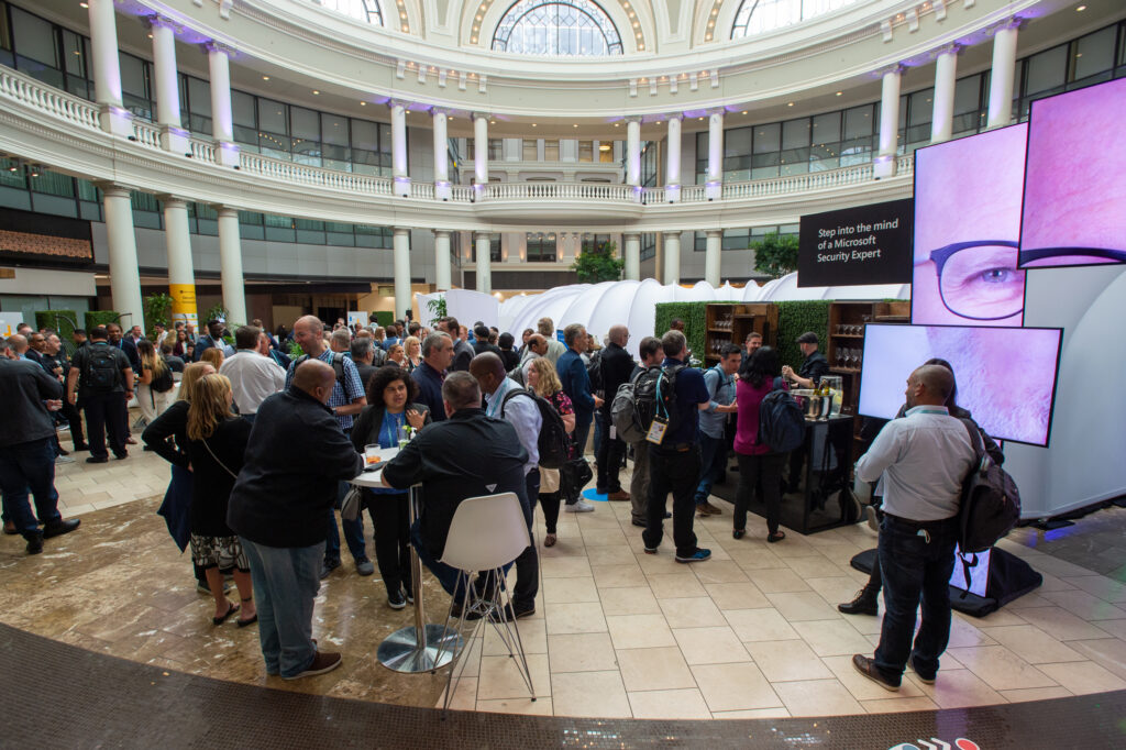 Visitors explore the Microsoft Security Hub and network with other security professionals. 