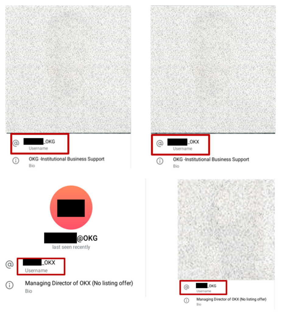 Legitimate profiles of cryptocurrency exchange employees (left) and fake profiles created by the threat actor (right)