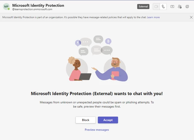 Screenshot of Microsoft TEams message request from an account controlled by the threat actor Midnight Blizzard