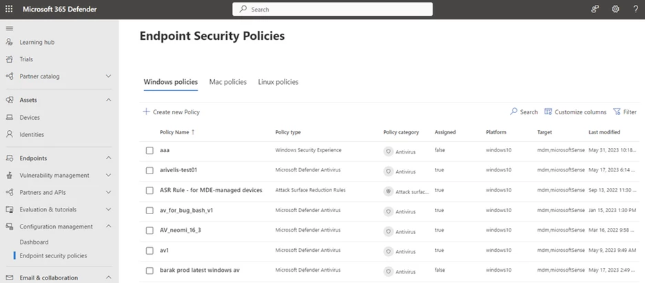 Screenshot of the Microsoft 365 Defender portal settings management experience across Windows, mac, and iOS so that the security analyst can remain within this portal.