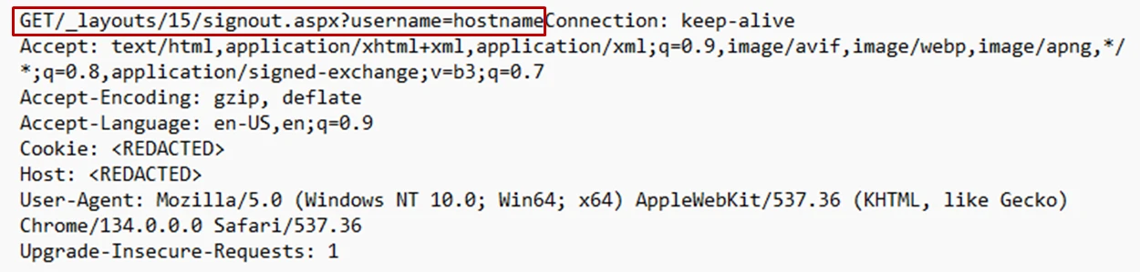 Screenshot of signout.aspx with hijacked username parameter