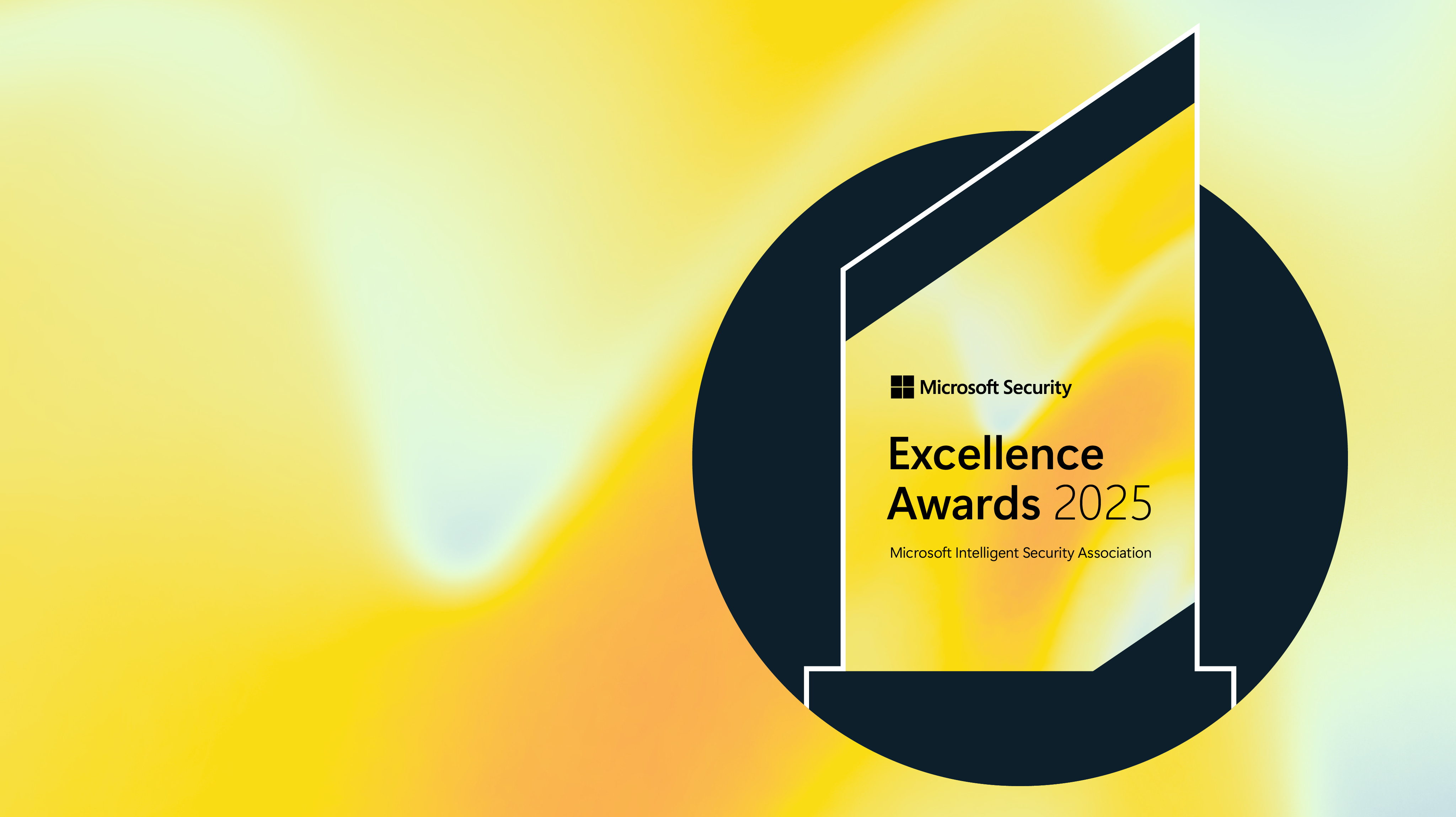 A yellow and black graphic of the trophy for the Microsoft Security Excellence Awards.