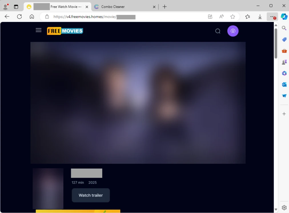 Screenshot of a free moving streaming website